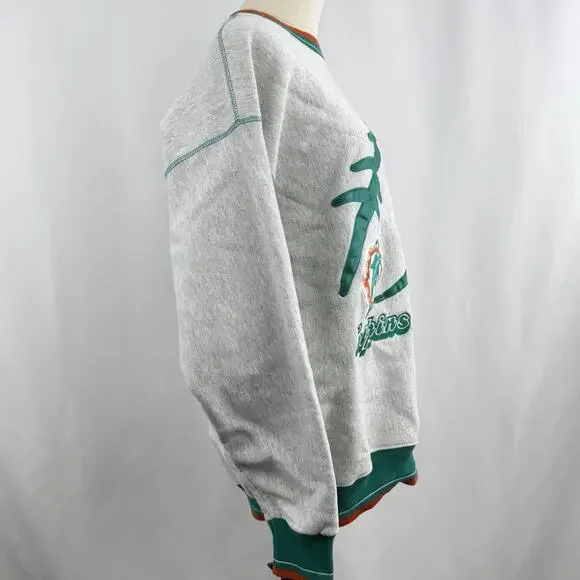 Vintage 90s Miami Dolphins Crewneck Sweatshirt Sz XL Gray Palm Legends Athletic - Picture 3 of 7
